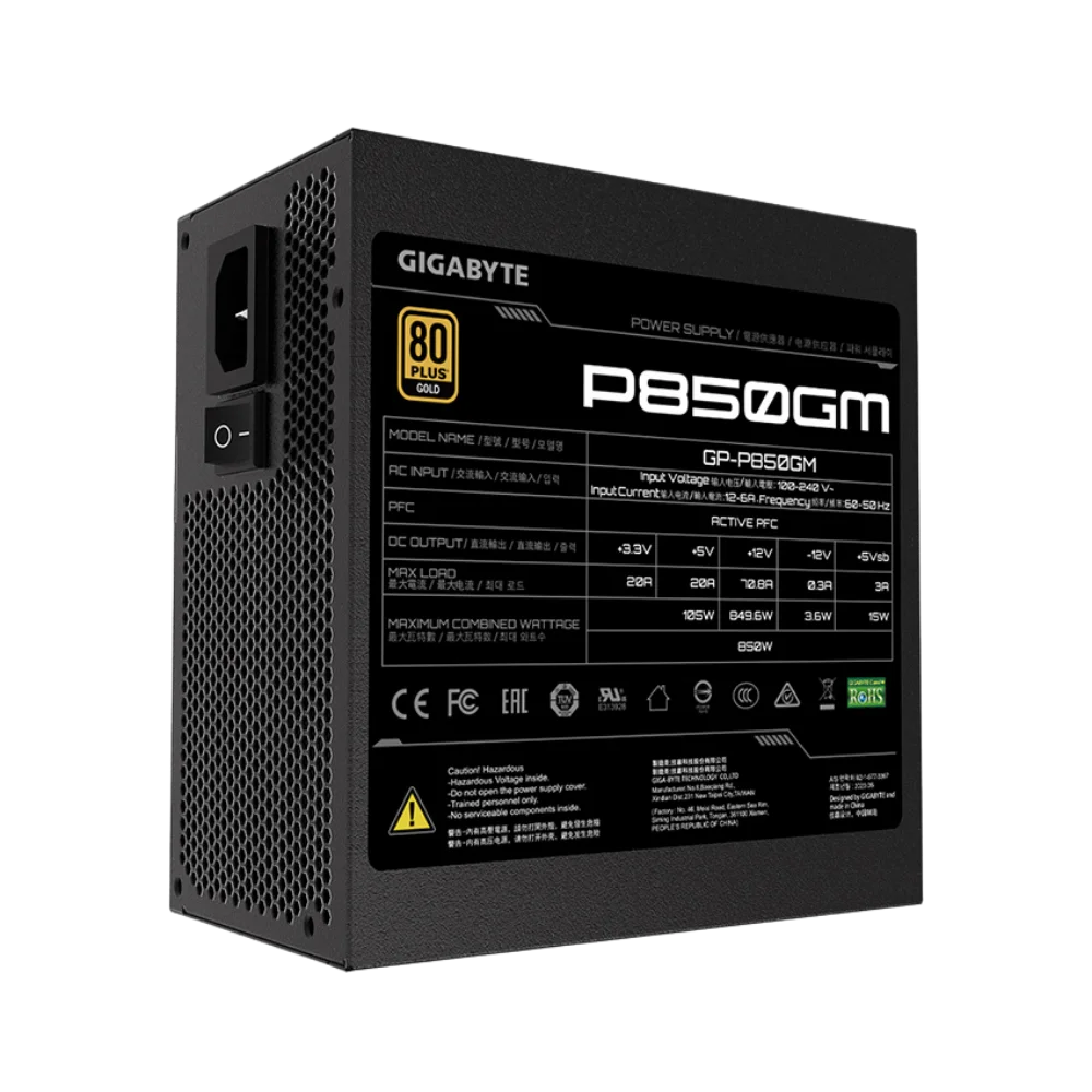 Nguồn Gigabyte GP- P850GM 850W (80 Plus Gold/Full Modular/Màu Đen)