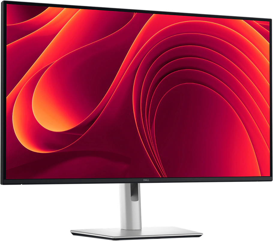 Hình ảnh chụp từ phía trước bên phải của màn hình Dell Pro 32 Plus 4K USB-C Hub, hướng hơi chếch sang phải.
