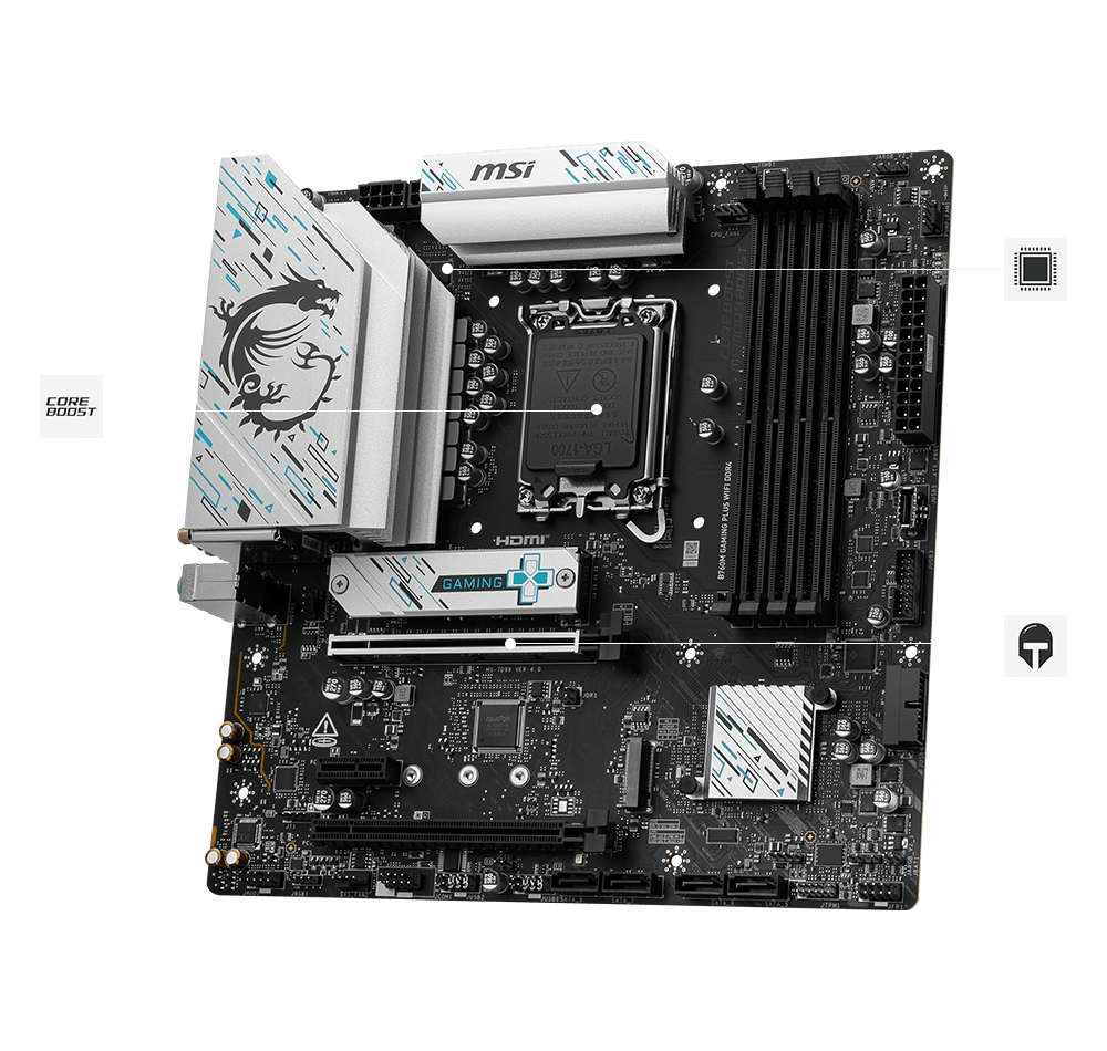 Bo mạch chủ B760M Gaming Plus với tính năng Wifi ổn định và dễ dàng tự lắp ráp.