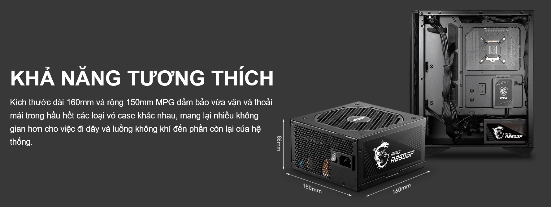 Nguồn máy tính MSI MPG A850GF 850W (80 Plus Gold/Full Modular/Màu Đen)