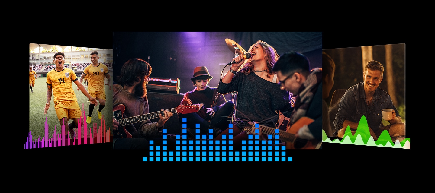 Ba cảnh khác nhau từ một trận bóng đá, một buổi hòa nhạc và một chương trình biểu diễn. Mỗi cảnh có một phổ âm thanh khác nhau.