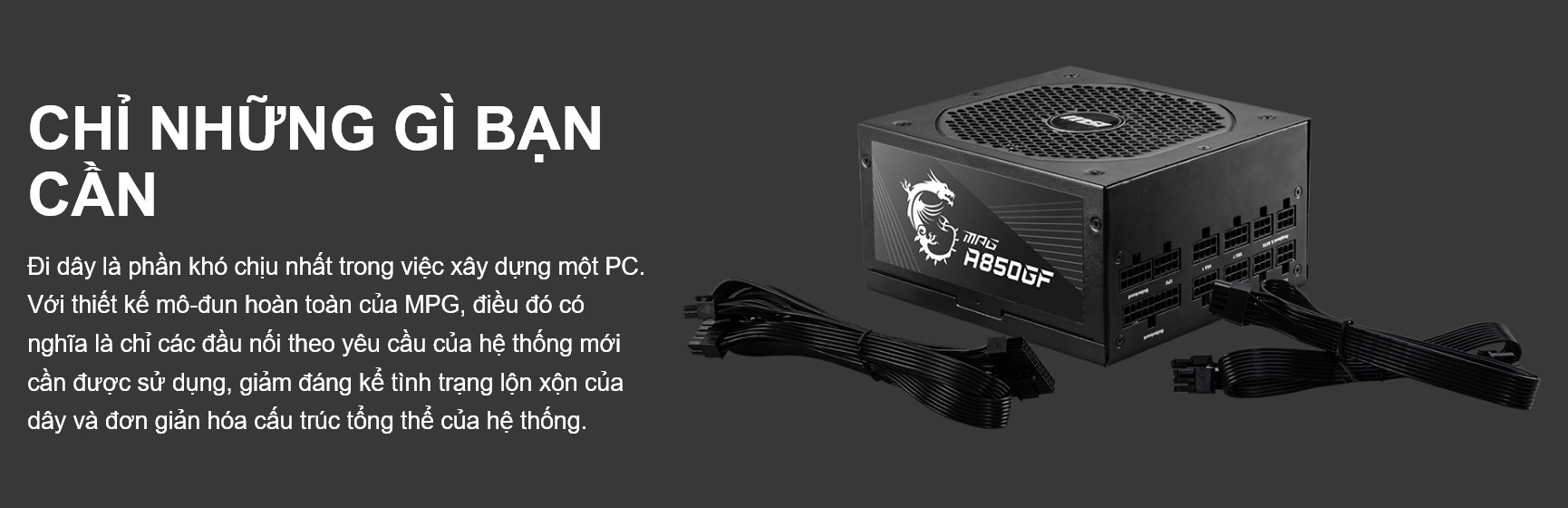 Nguồn máy tính MSI MPG A850GF 850W (80 Plus Gold/Full Modular/Màu Đen)